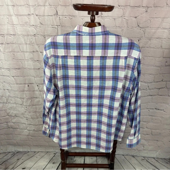 tommy bahama linen blend Plaid Long Sleeve Button up shirt size large - Picture 6 of 6